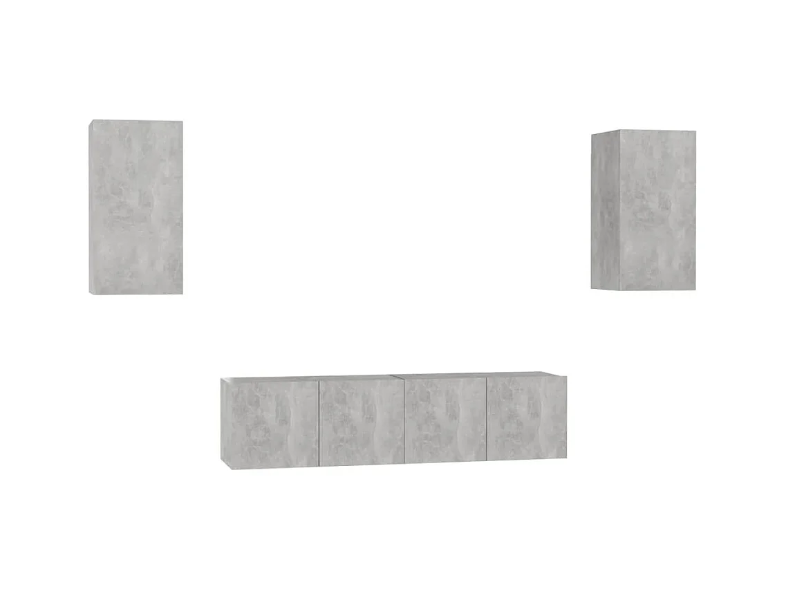 Set di Mobili Porta TV 4 pz Grigio Cemento in Legno Multistrato