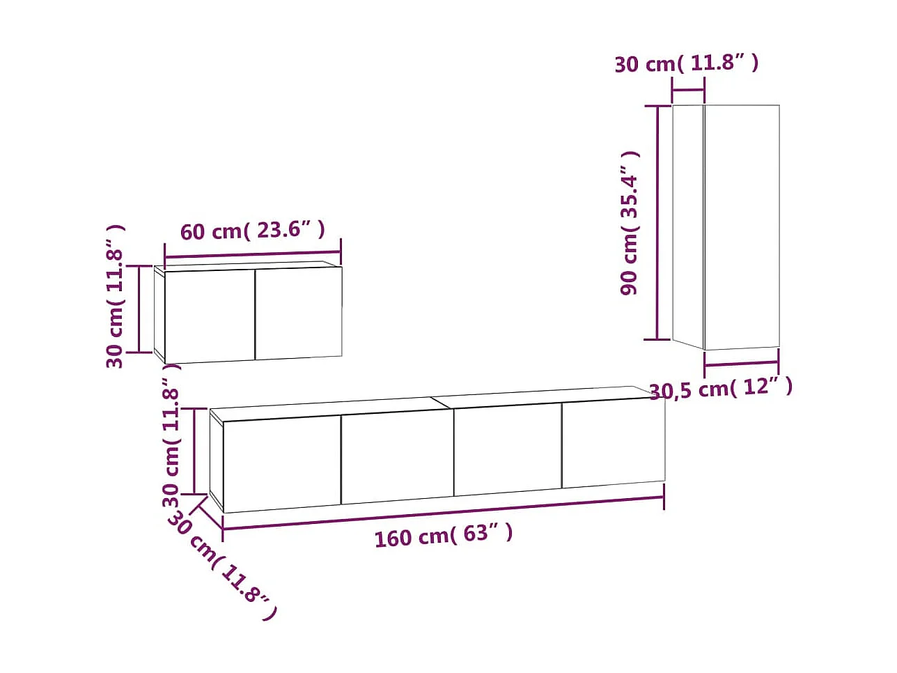 4-tlg. TV-Schrank-Set Weiß Holzwerkstoff