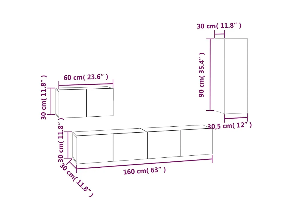 Ensemble de meubles TV 4 pcs Blanc Bois d'ingénierie