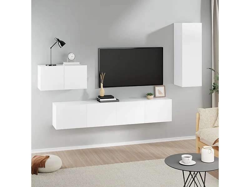 Conjunto móveis de TV 4 pcs madeira processada branco