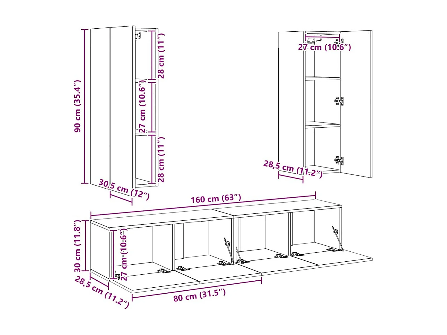 4-tlg. TV-Schrank-Set Sonoma-Eiche Holzwerkstoff
