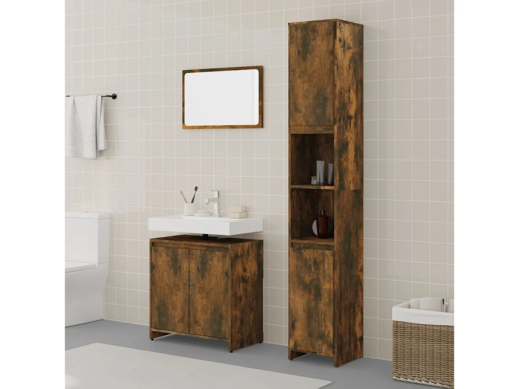 3-tlg. Badmöbel-Set Räuchereiche Holzwerkstoff