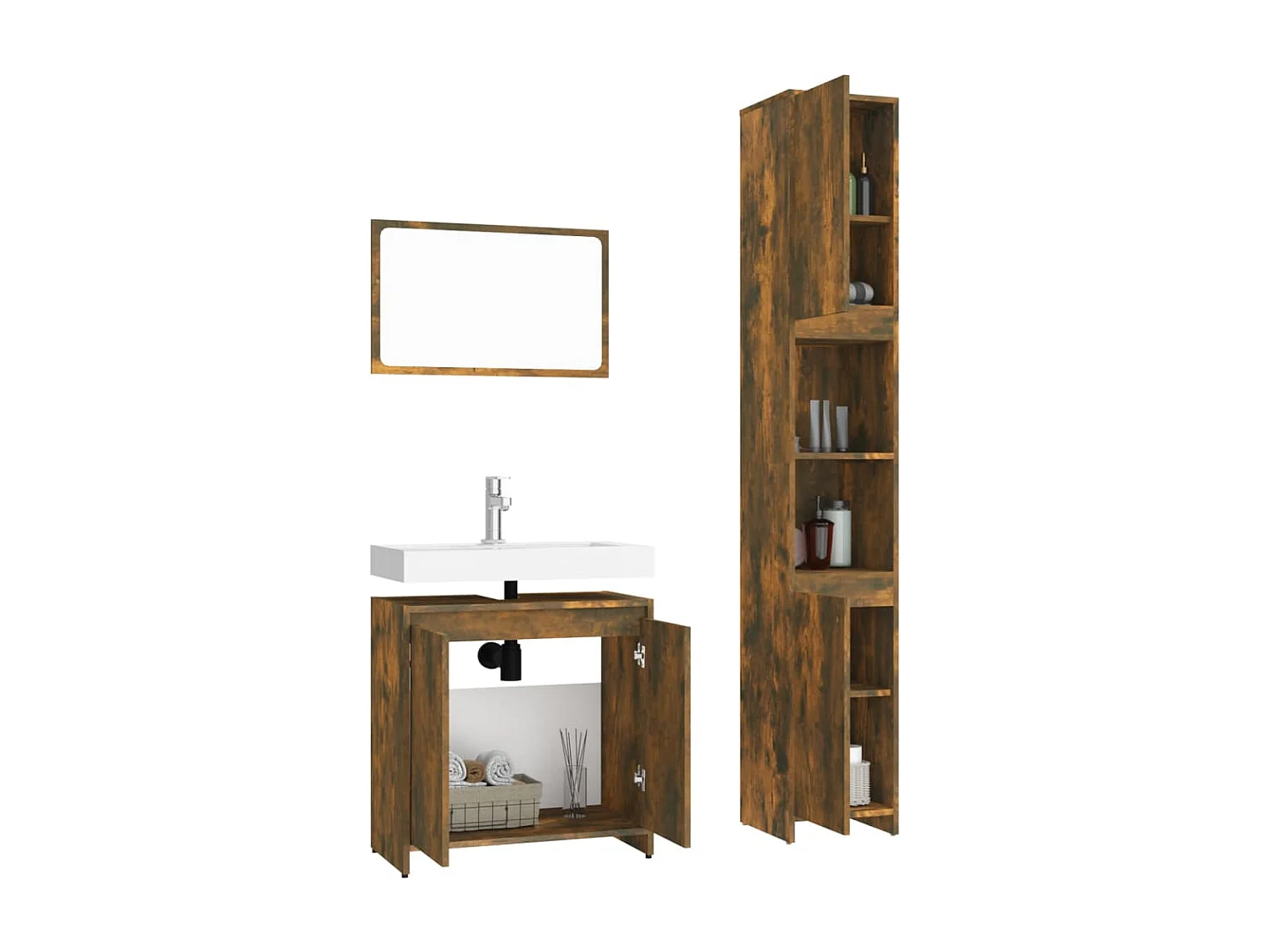 3-tlg. Badmöbel-Set Räuchereiche Holzwerkstoff