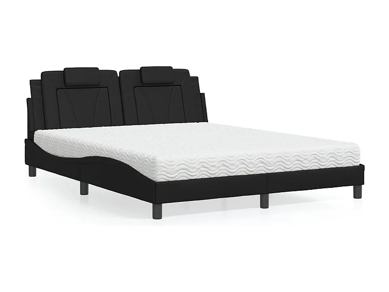 Letto con Materasso Nero 160x200 cm in Similpelle
