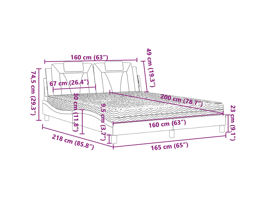 Bed "Viana" met matras kunstleer zwart 160x200 cm
