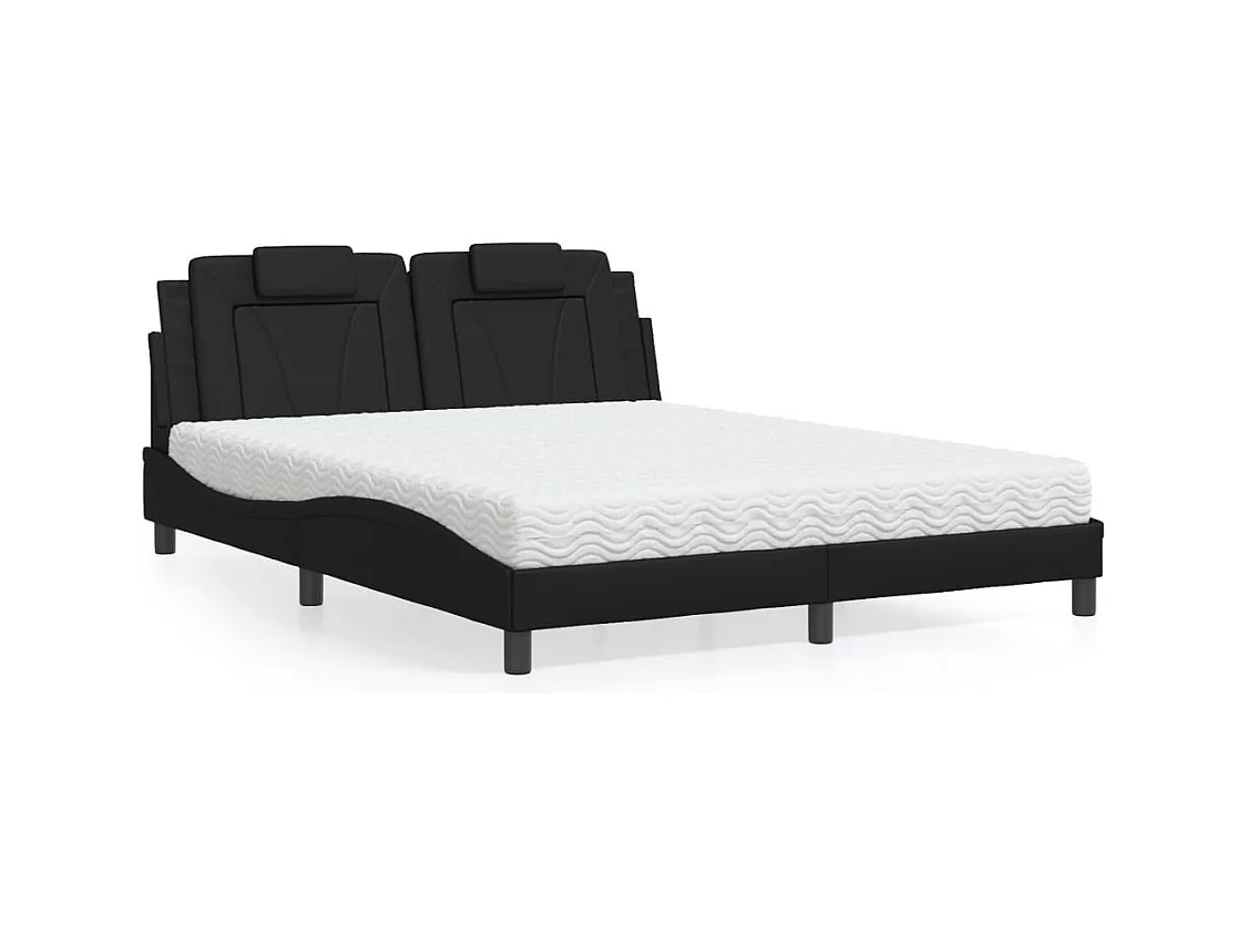 Lit avec matelas noir 160x200 cm similicuir