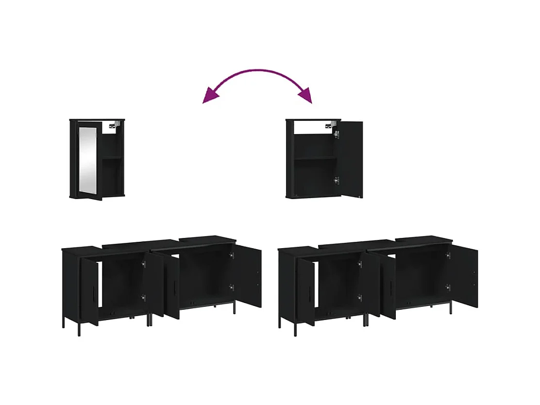 Ensemble de meubles salle de bain 3 pcs noir bois d'ingénierie