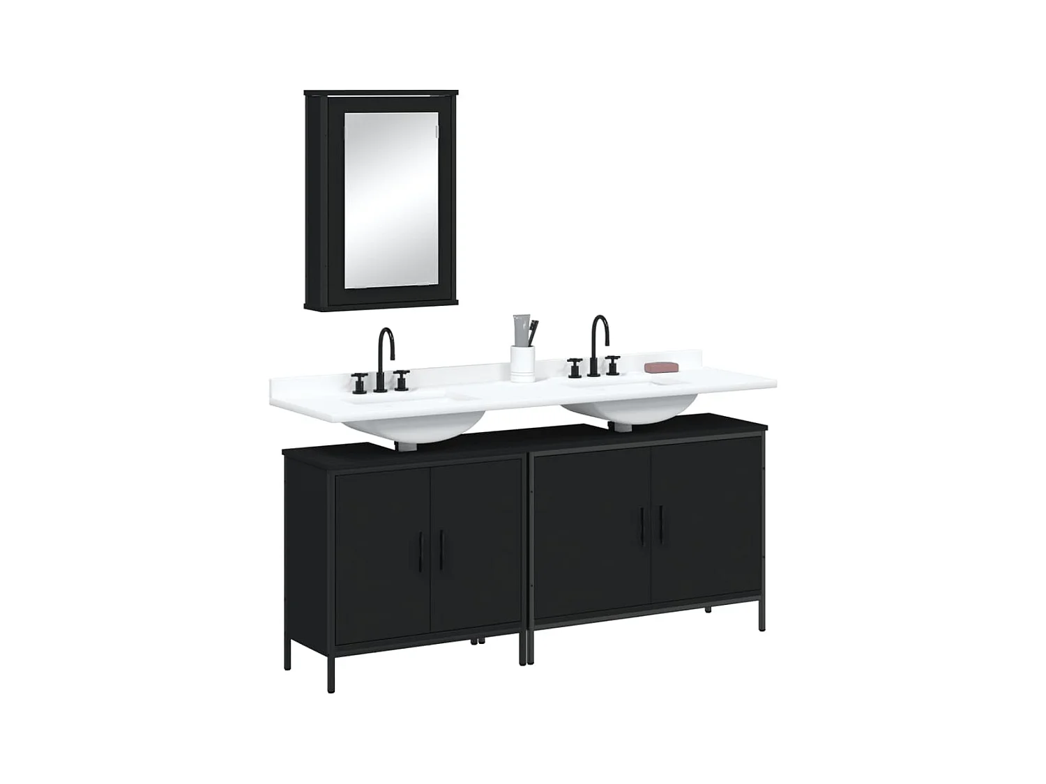 Set Mobili da Bagno 3 pz Nero in Legno Multistrato
