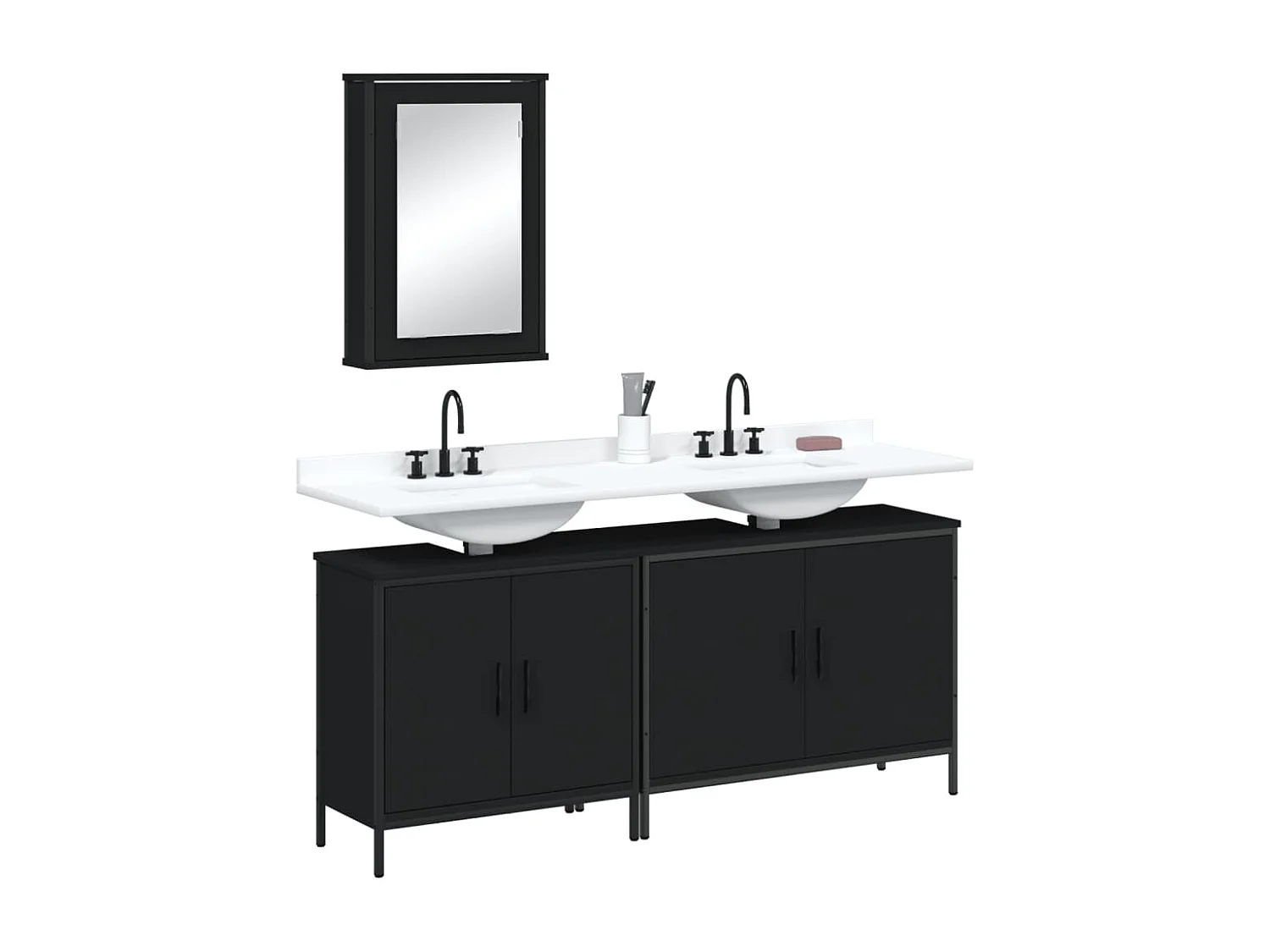 3 pcs conjunto móveis casa de banho derivados de madeira preto