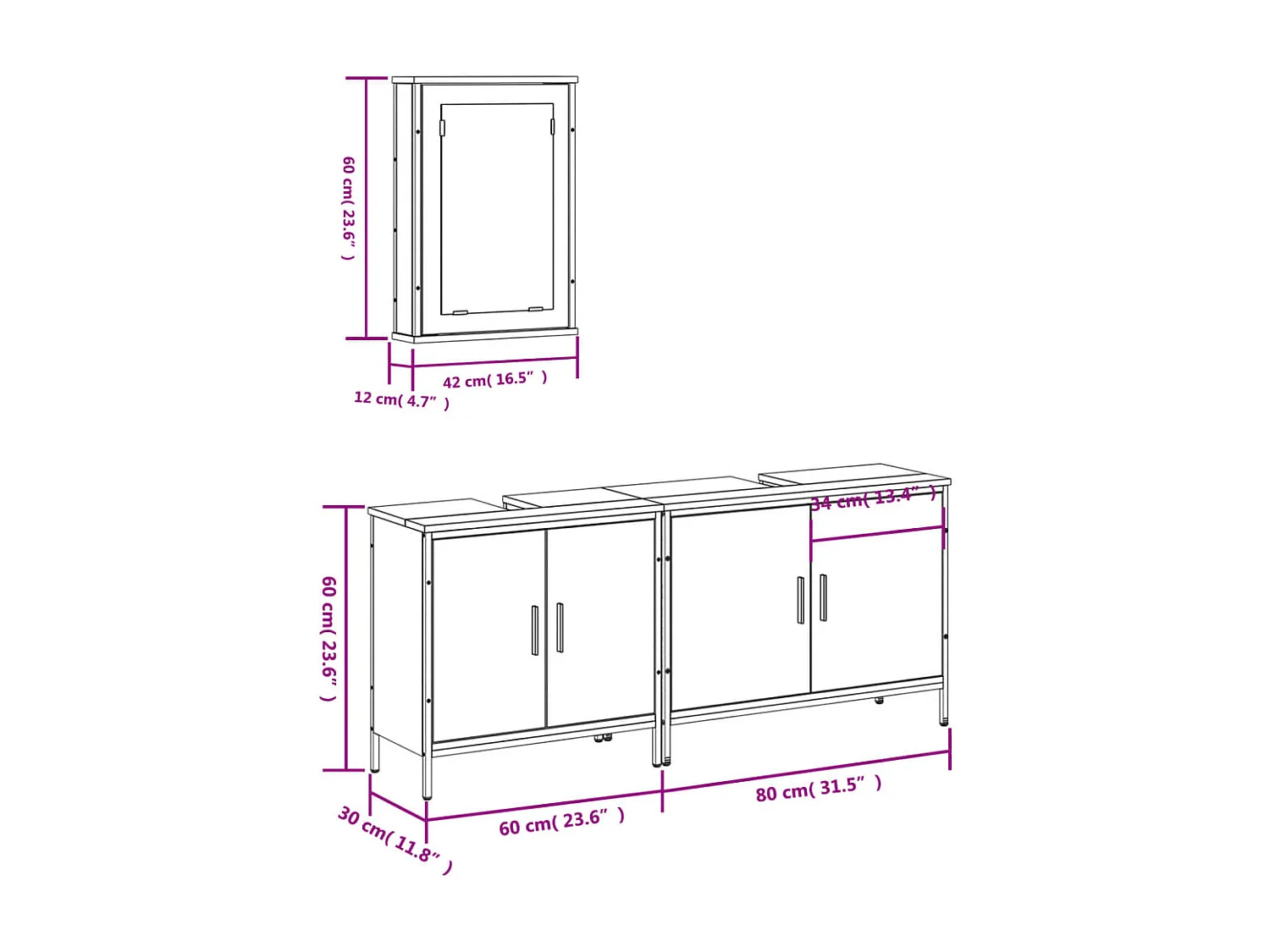 3 pcs conjunto móveis casa de banho derivados de madeira preto
