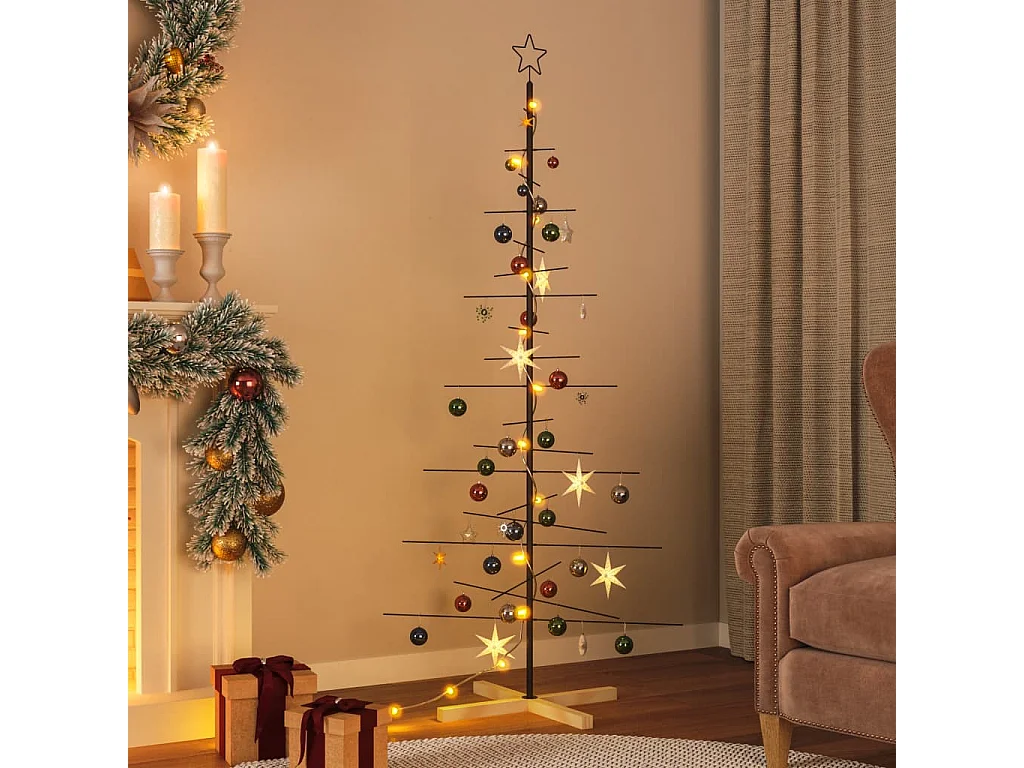 Arbre de Noël en métal avec base en bois noir 180 cm