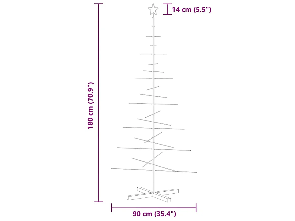 Arbre de Noël en métal avec base en bois noir 180 cm