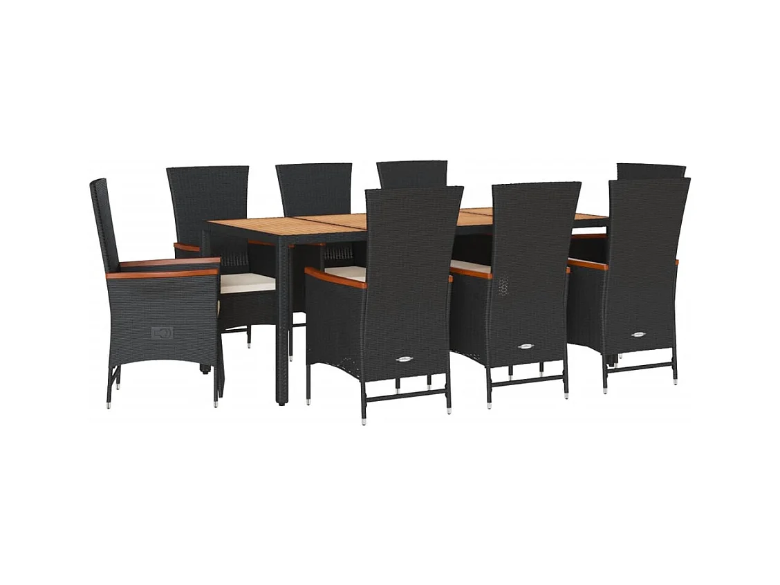 Ensemble à manger de jardin 9pcs coussins noir résine tressée