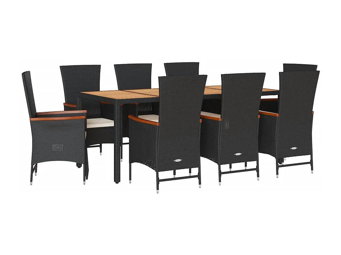 Ensemble à manger de jardin 9pcs coussins noir résine tressée