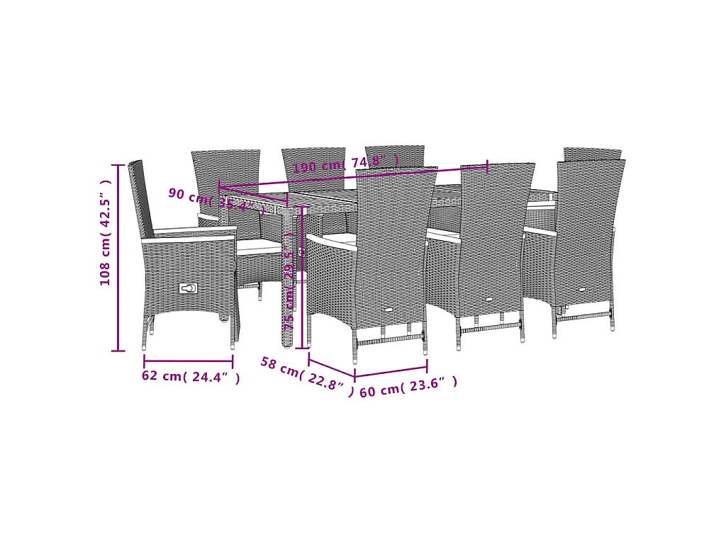 9-delige Tuinset poly rattan zwart