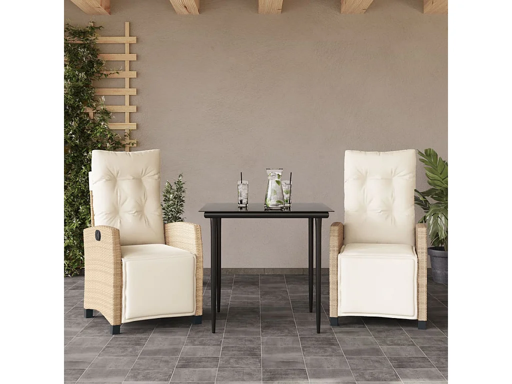3-delige Tuinset met kussens poly rattan beige