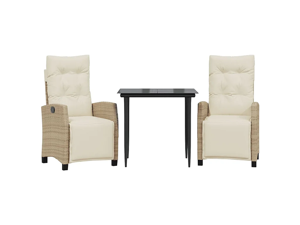 3-delige Tuinset met kussens poly rattan beige