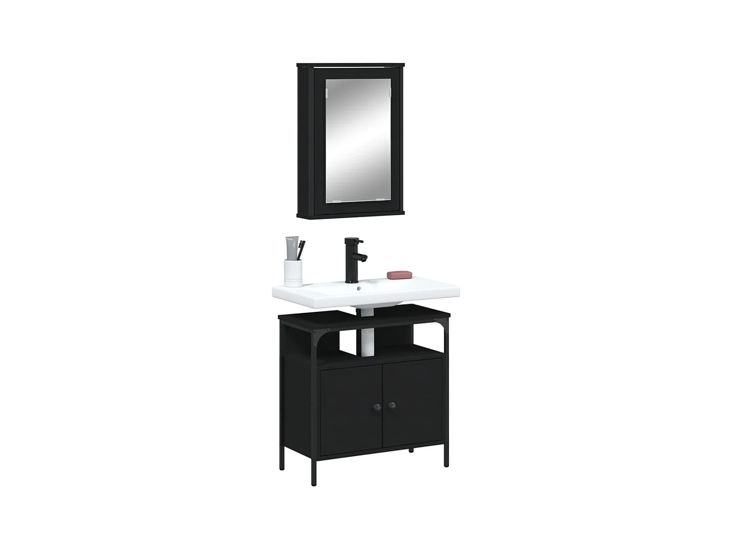 Set Mobili da Bagno 2 pz Nero in Legno Multistrato