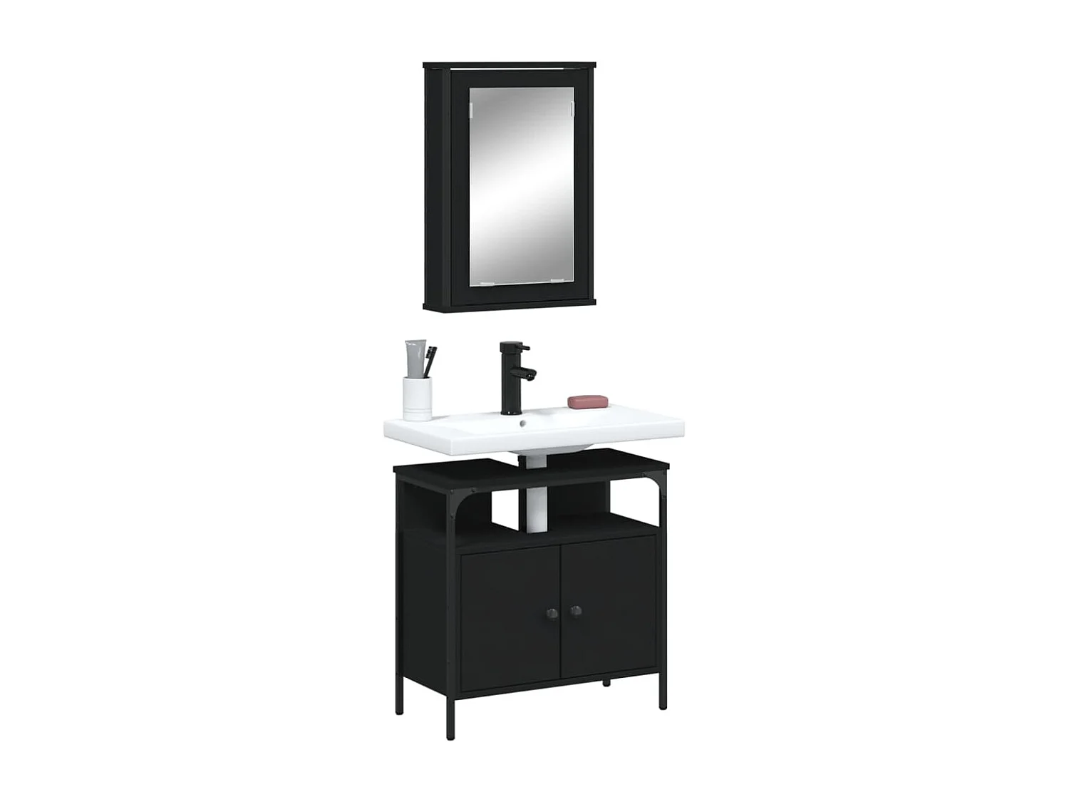 Ensemble de meubles salle de bain 2 pcs noir bois d'ingénierie