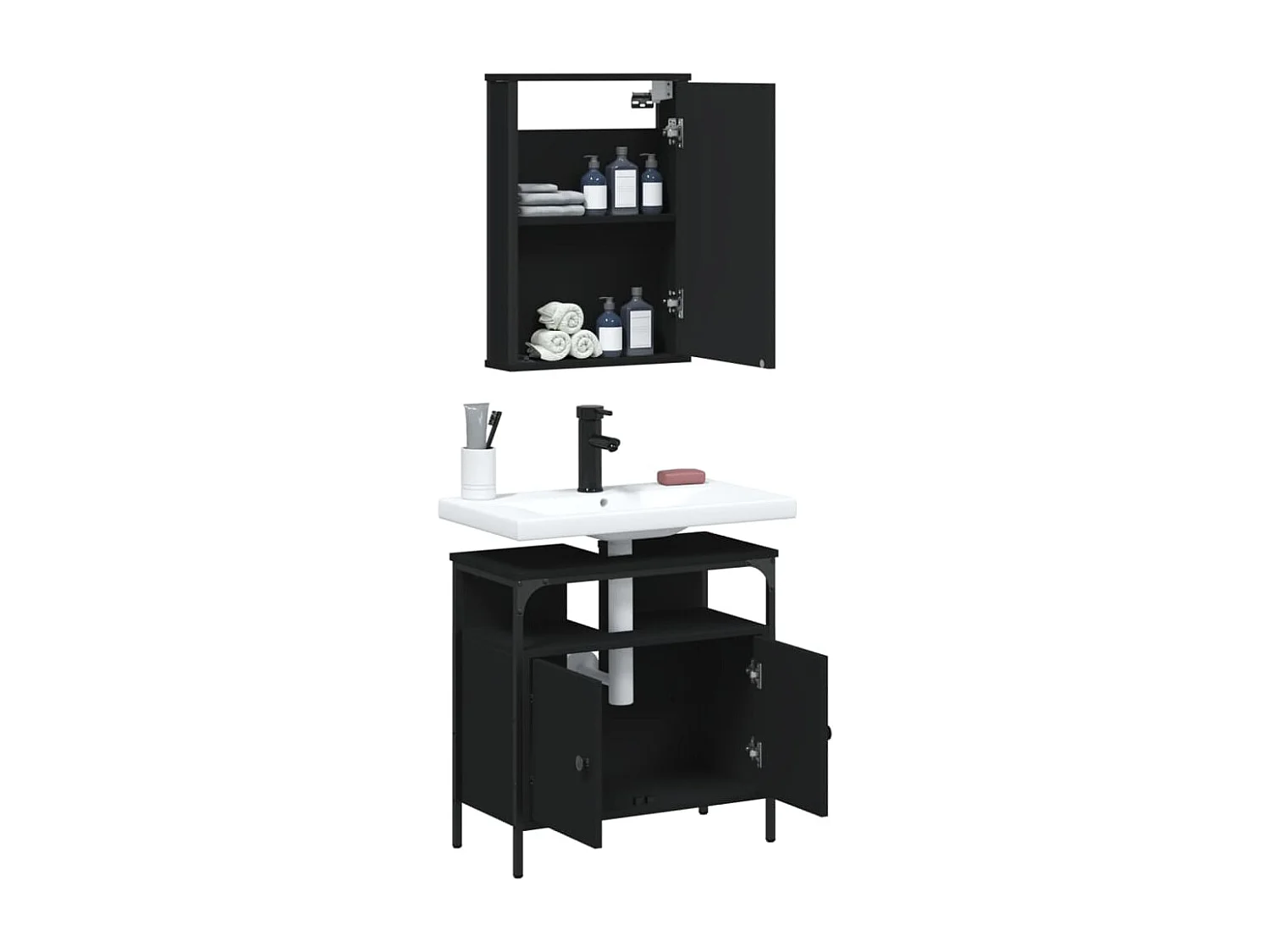 Ensemble de meubles salle de bain 2 pcs noir bois d'ingénierie