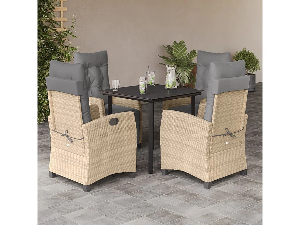 5-delige Tuinset met kussens poly rattan gemengd beige