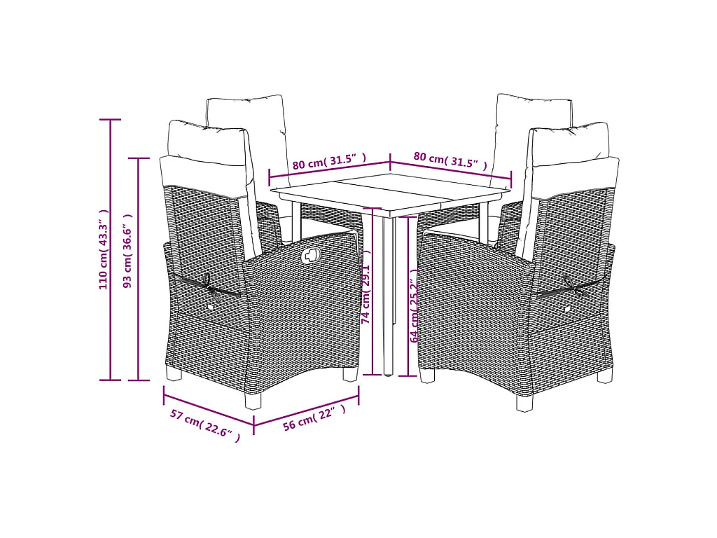 Set Pranzo da Giardino 5 pz con Cuscini Beige Misto Polyrattan