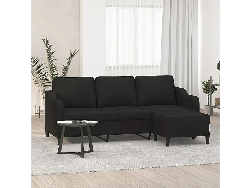 Canapé à 3 places avec repose-pieds Noir 180 cm Tissu