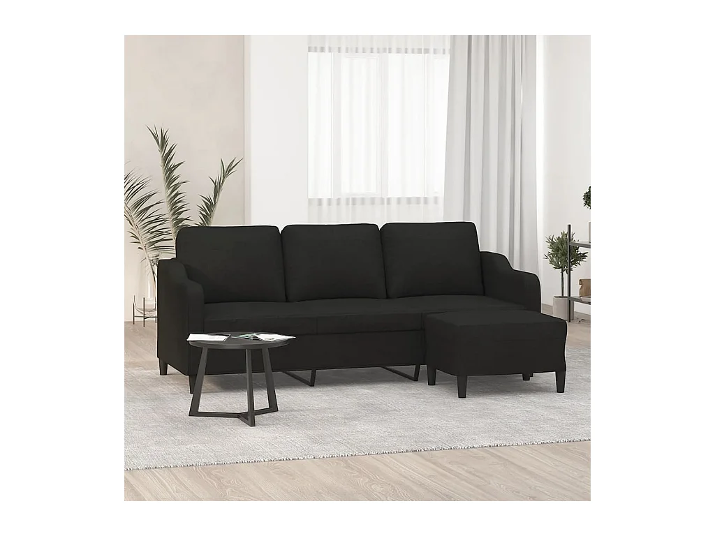 Canapé à 3 places avec repose-pieds Noir 180 cm Tissu