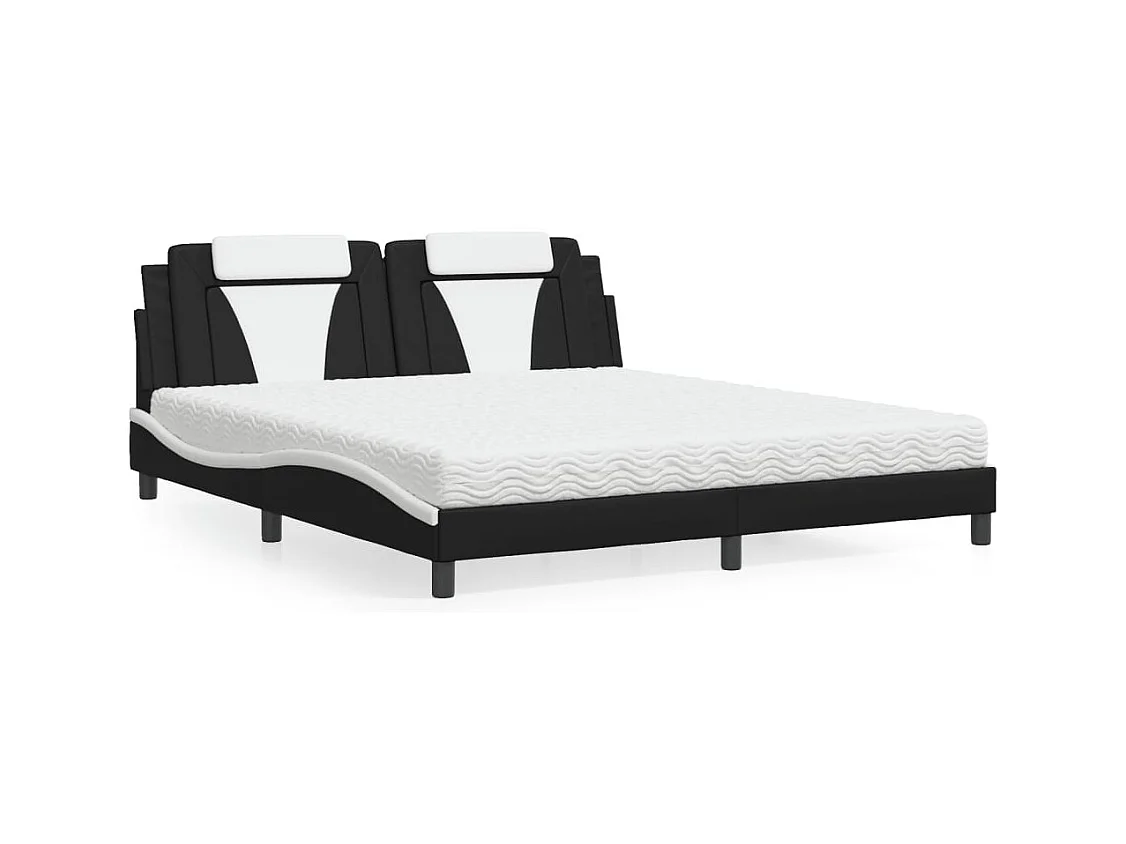 Letto con Materasso Nero e Bianco 180x200 cm in Similpelle
