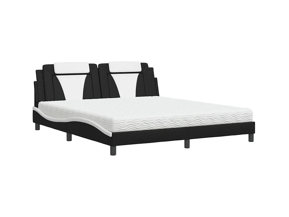 Letto con Materasso Nero e Bianco 180x200 cm in Similpelle