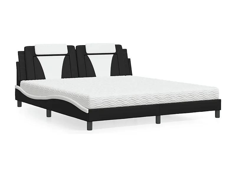 Cama Viana com colchão 180x200 cm couro artificial preto e branco