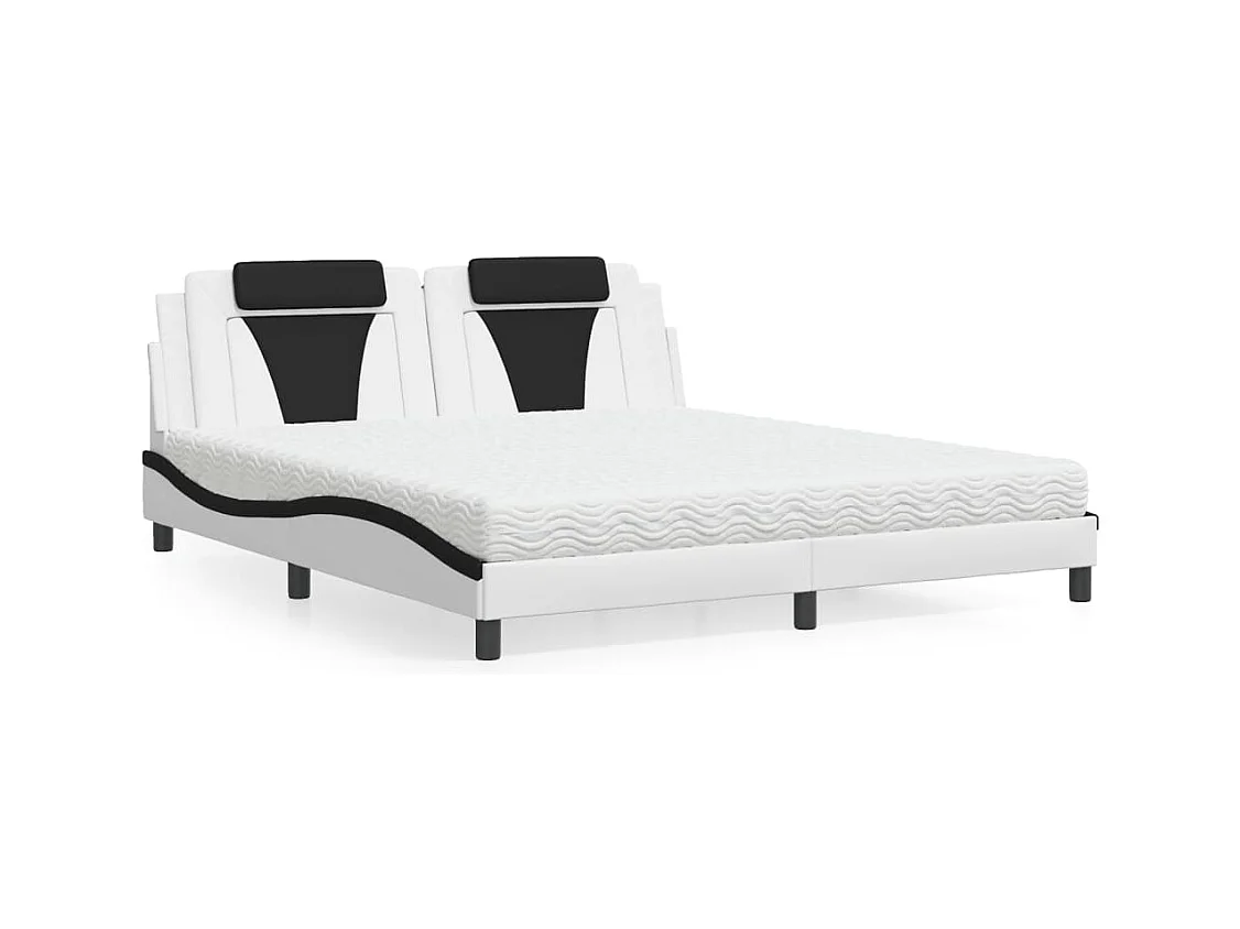 Lit avec matelas blanc et noir 180x200 cm similicuir