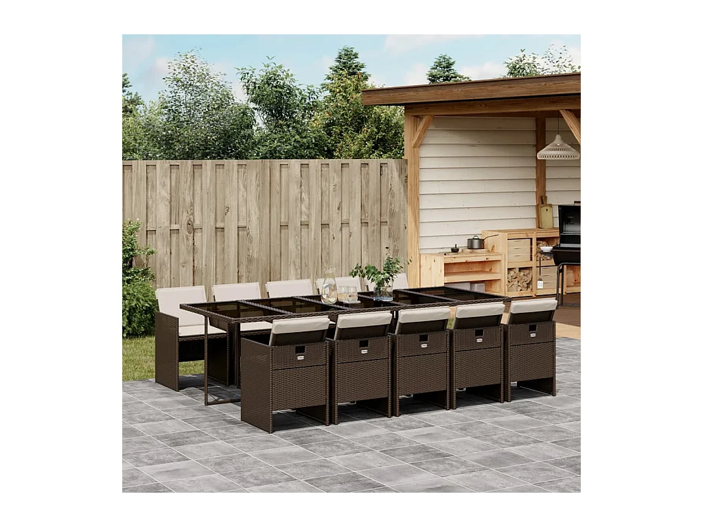 11-tlg. Garten-Essgruppe mit Kissen Braun Poly Rattan