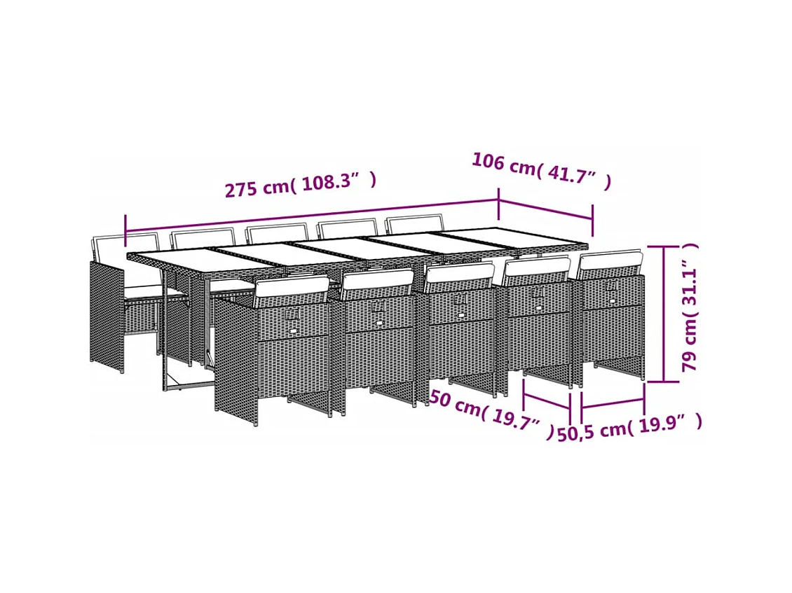 11-tlg. Garten-Essgruppe mit Kissen Braun Poly Rattan