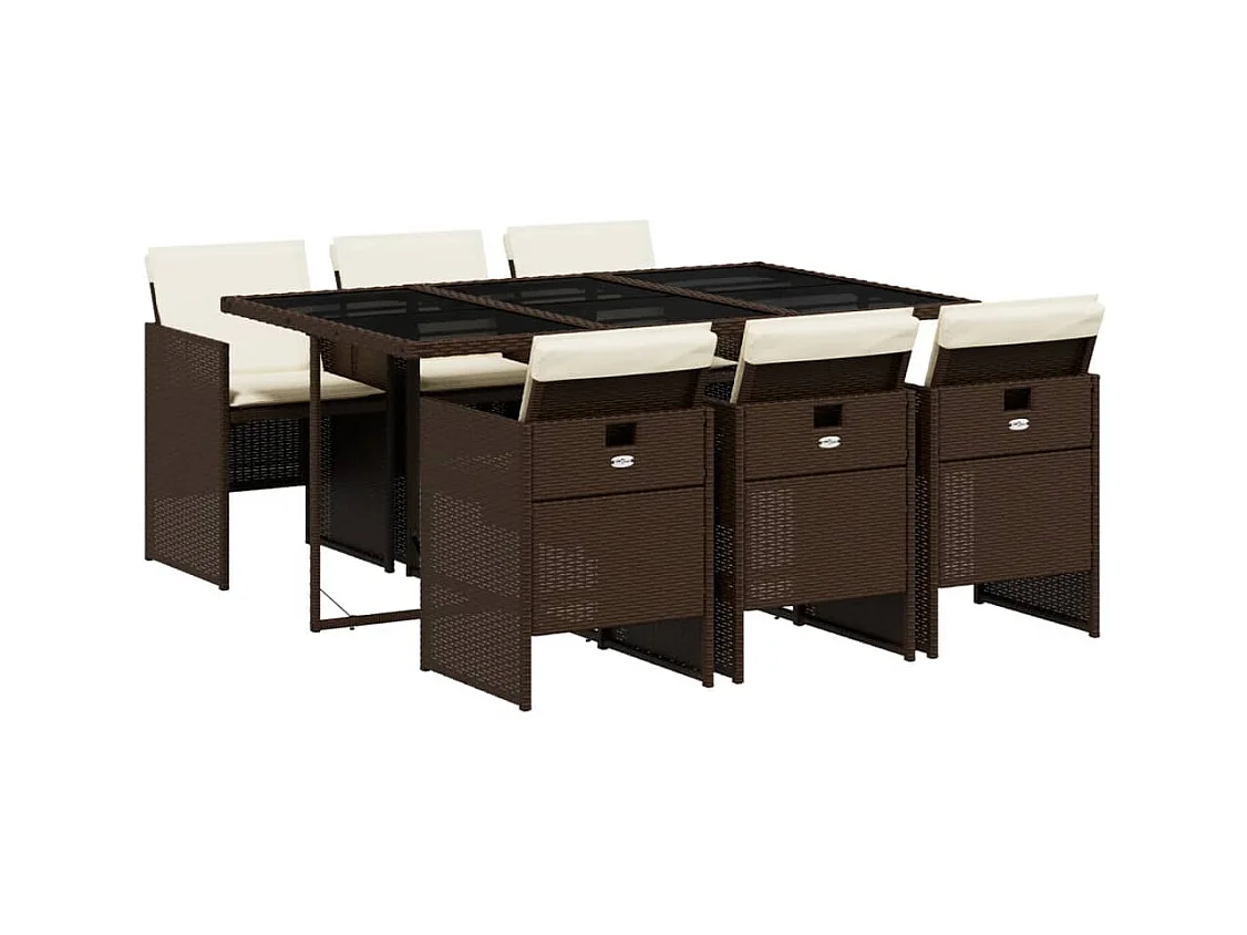 7-tlg. Garten-Essgruppe mit Kissen Braun Poly Rattan