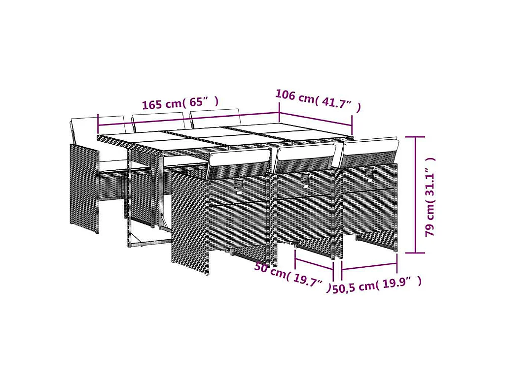 7-tlg. Garten-Essgruppe mit Kissen Braun Poly Rattan