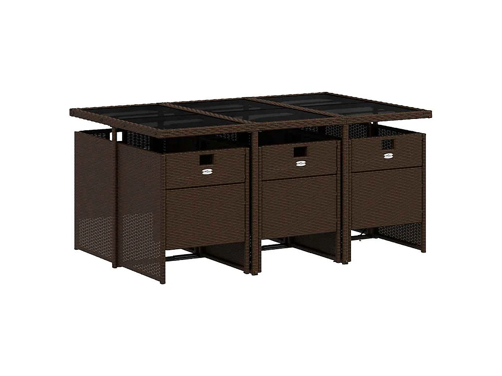Ensemble à manger de jardin et coussins 7 pcs marron rotin