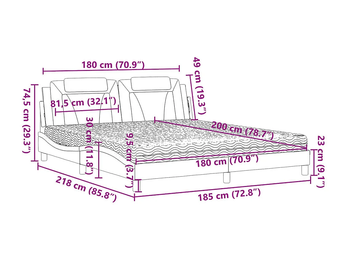 Lit Viana avec matelas noir 180x200 cm similicuir