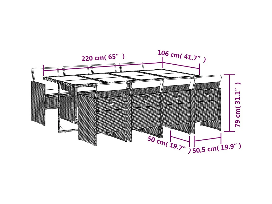 9-tlg. Garten-Essgruppe mit Kissen Braun Poly Rattan