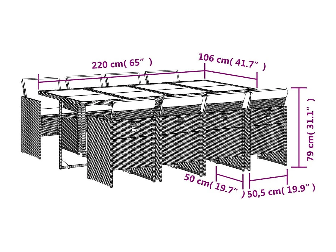 9-delige Tuinset met kussens poly rattan bruin
