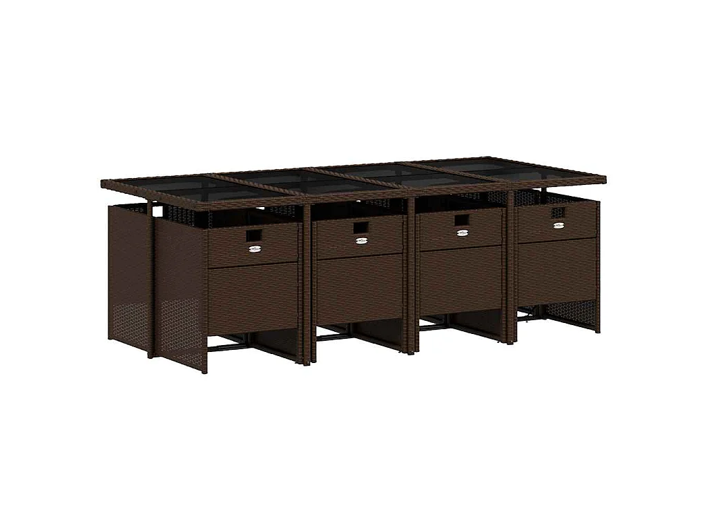 9-tlg. Garten-Essgruppe mit Kissen Braun Poly Rattan