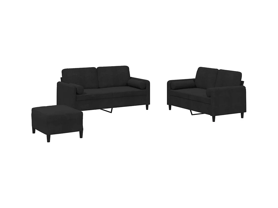 3-delige Loungeset met kussens fluweel zwart