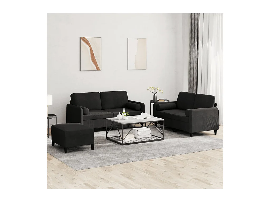 Ensemble de canapés 3 pcs avec coussins noir velours