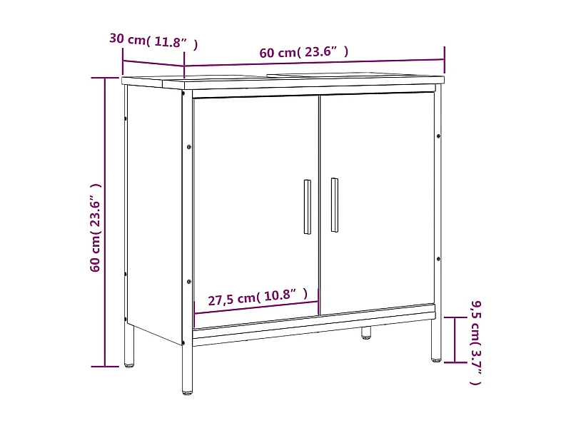 Mobile Lavabo Bagno Nero 60x30x60 cm in Legno Multistrato