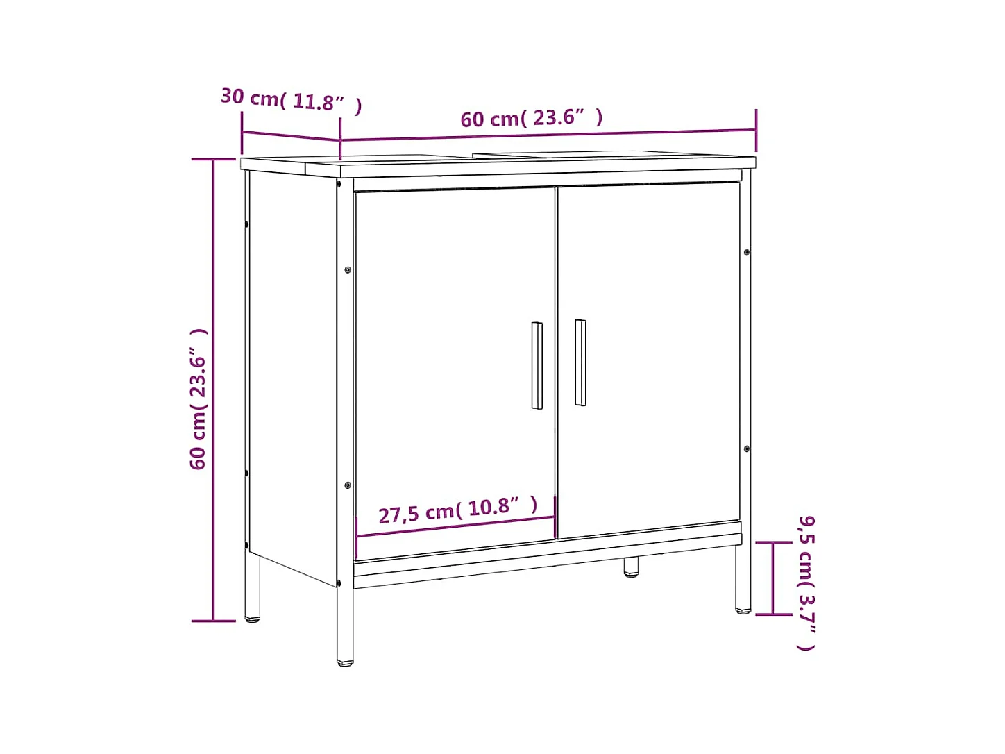 Wastafelkast 60x30x60 cm bewerkt hout zwart
