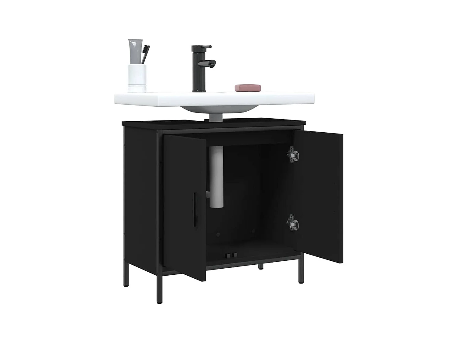 Wastafelkast 60x30x60 cm bewerkt hout zwart