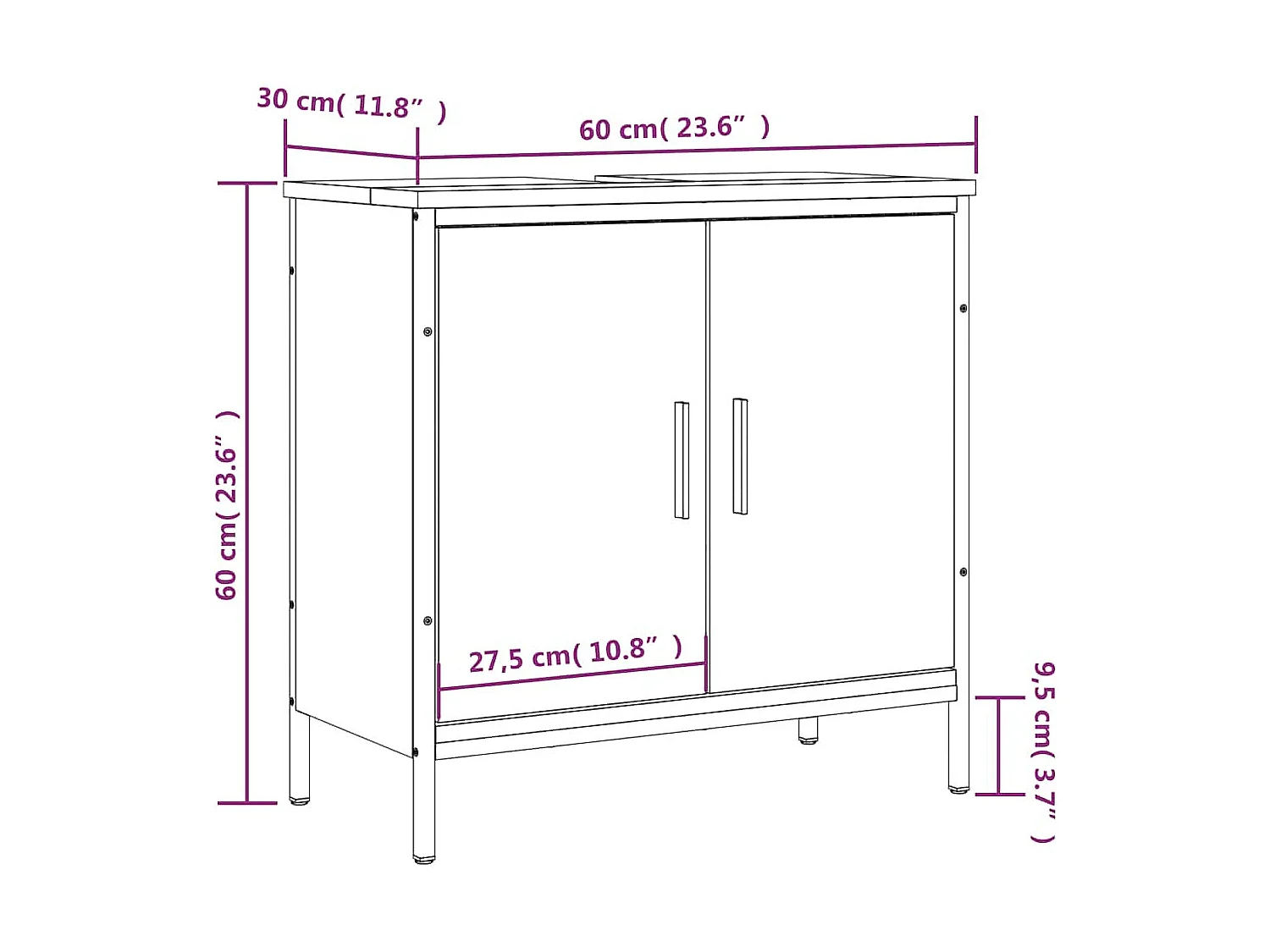 Wastafelkast 60x30x60 cm bewerkt hout zwart