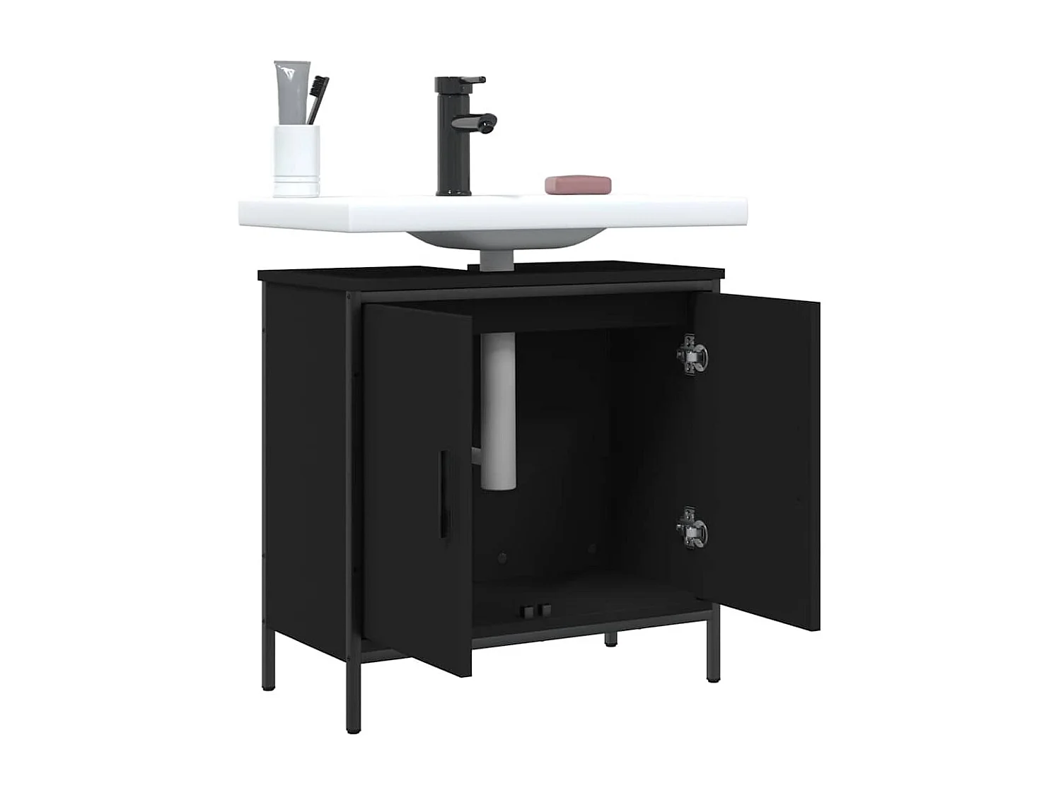 Wastafelkast 60x30x60 cm bewerkt hout zwart