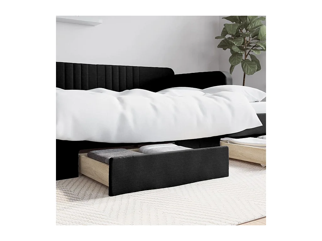 Bettschubladen 2 Stk. Schwarz Holzwerkstoff und Kunstleder