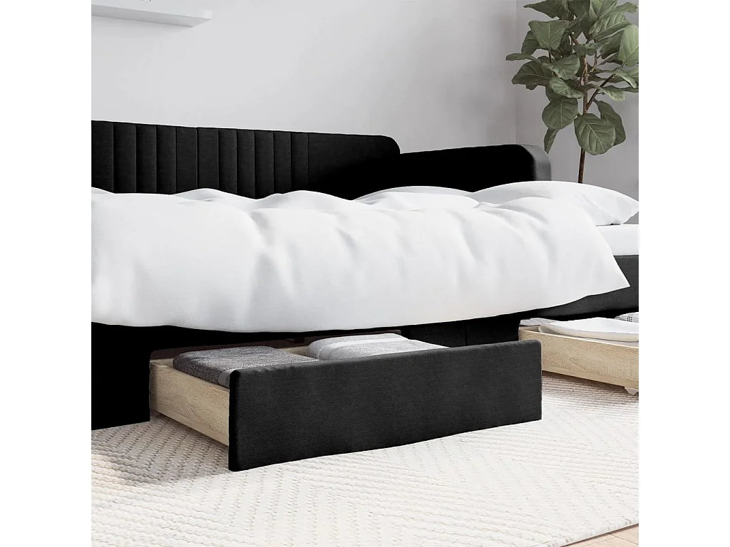 Tiroirs de lit 2 pcs noir bois d'ingénierie et similicuir